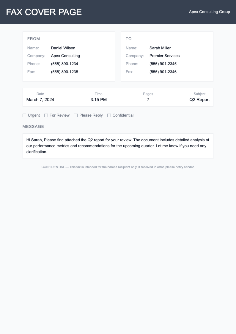 Gray professional fax cover page